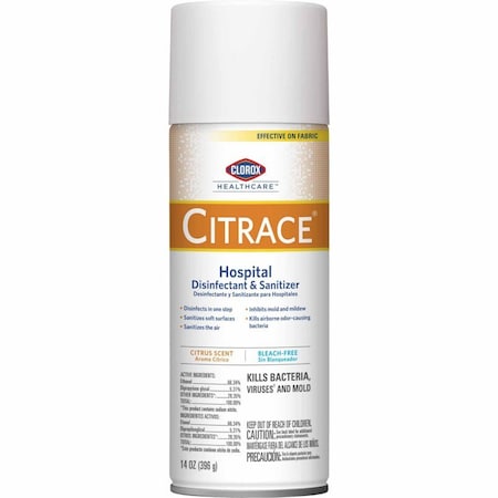 Clorox Healthcare Citrace Hospital Surface Disinfectant / Sanitizer Alcohol Based Aerosol Spray Liquid 14 oz. Can Citrus Scent 49100